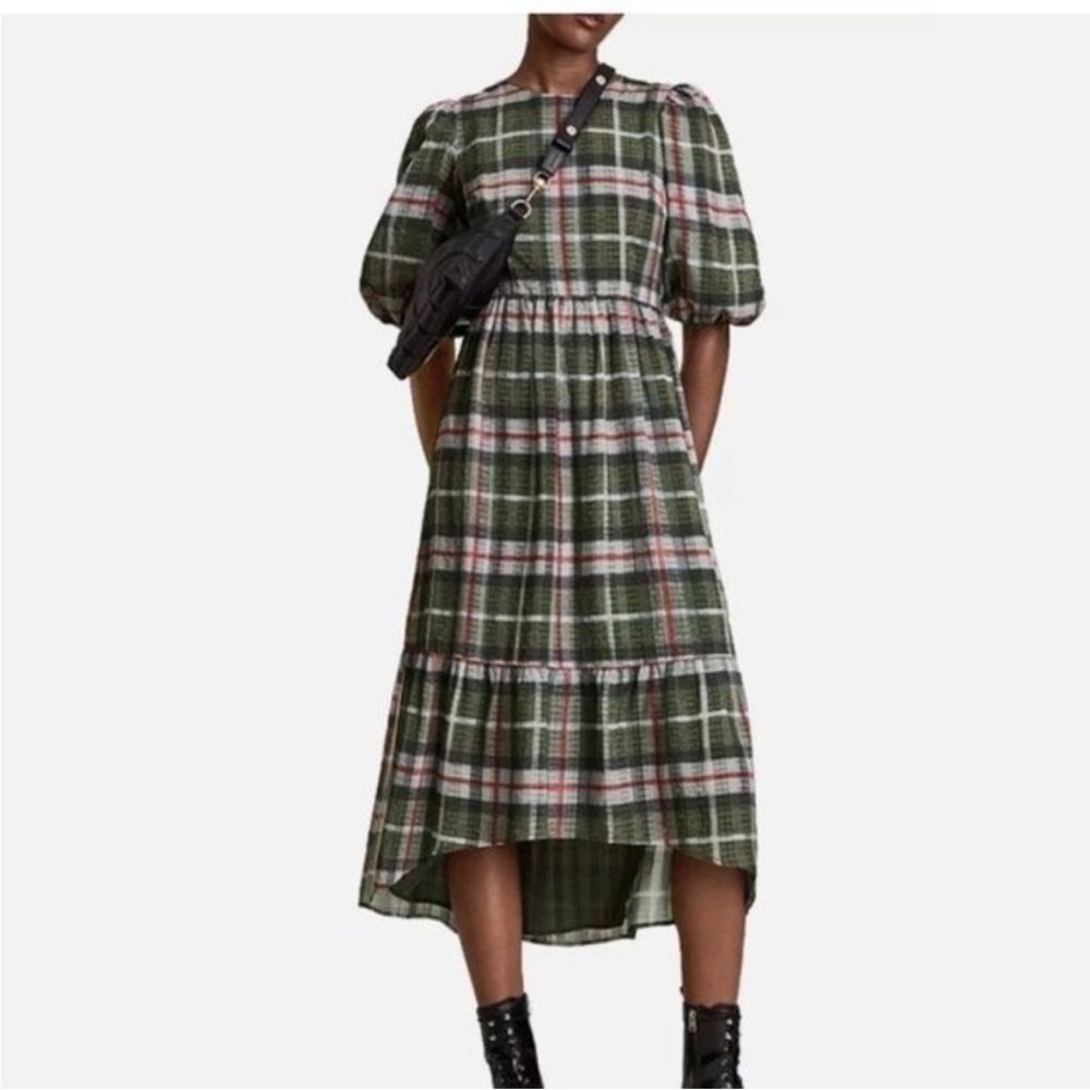 All Saints Green Plaid High-Low Dress, US2